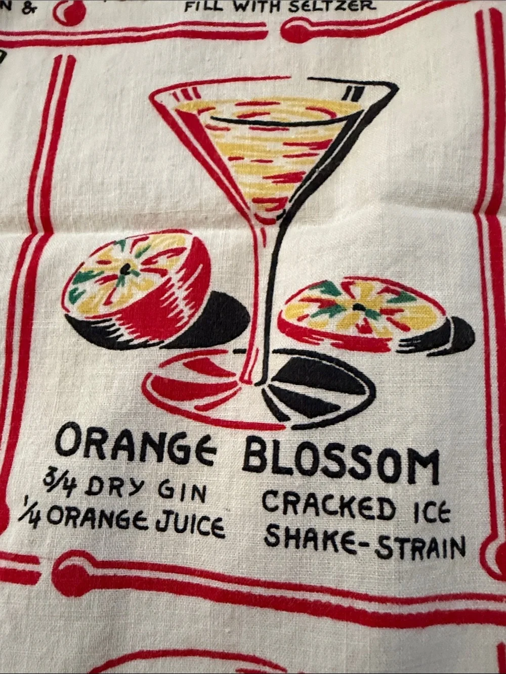 Cocktail Recipe Kitchen Towel - White with Red and Multicolor Print